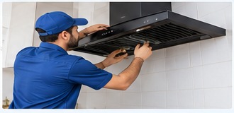 Technician servicing a kitchen chimney